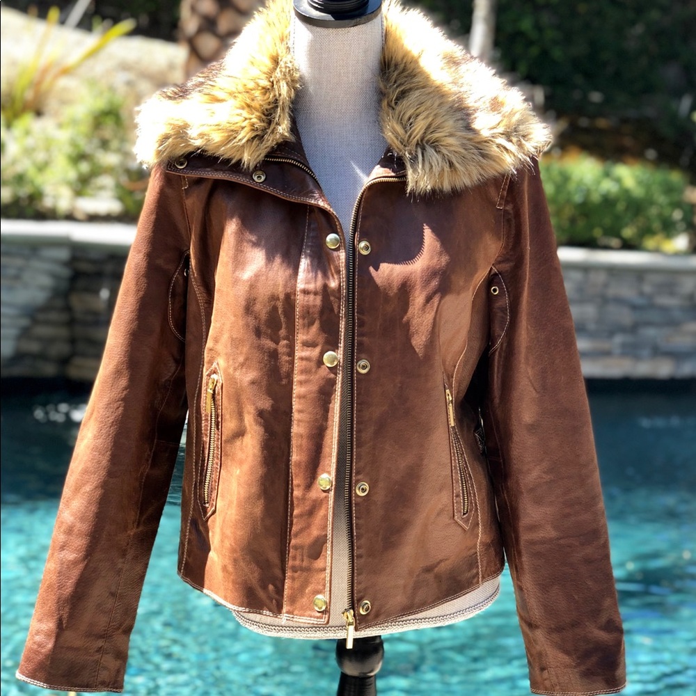 COPY - a.n.a Genuine Leather Jacket with Fur Hood